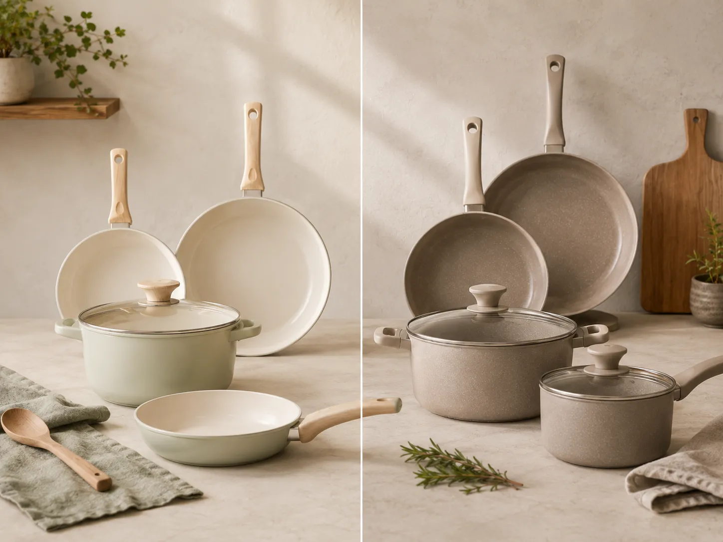 GreenLife and CAROTE ceramic nonstick pans side by side