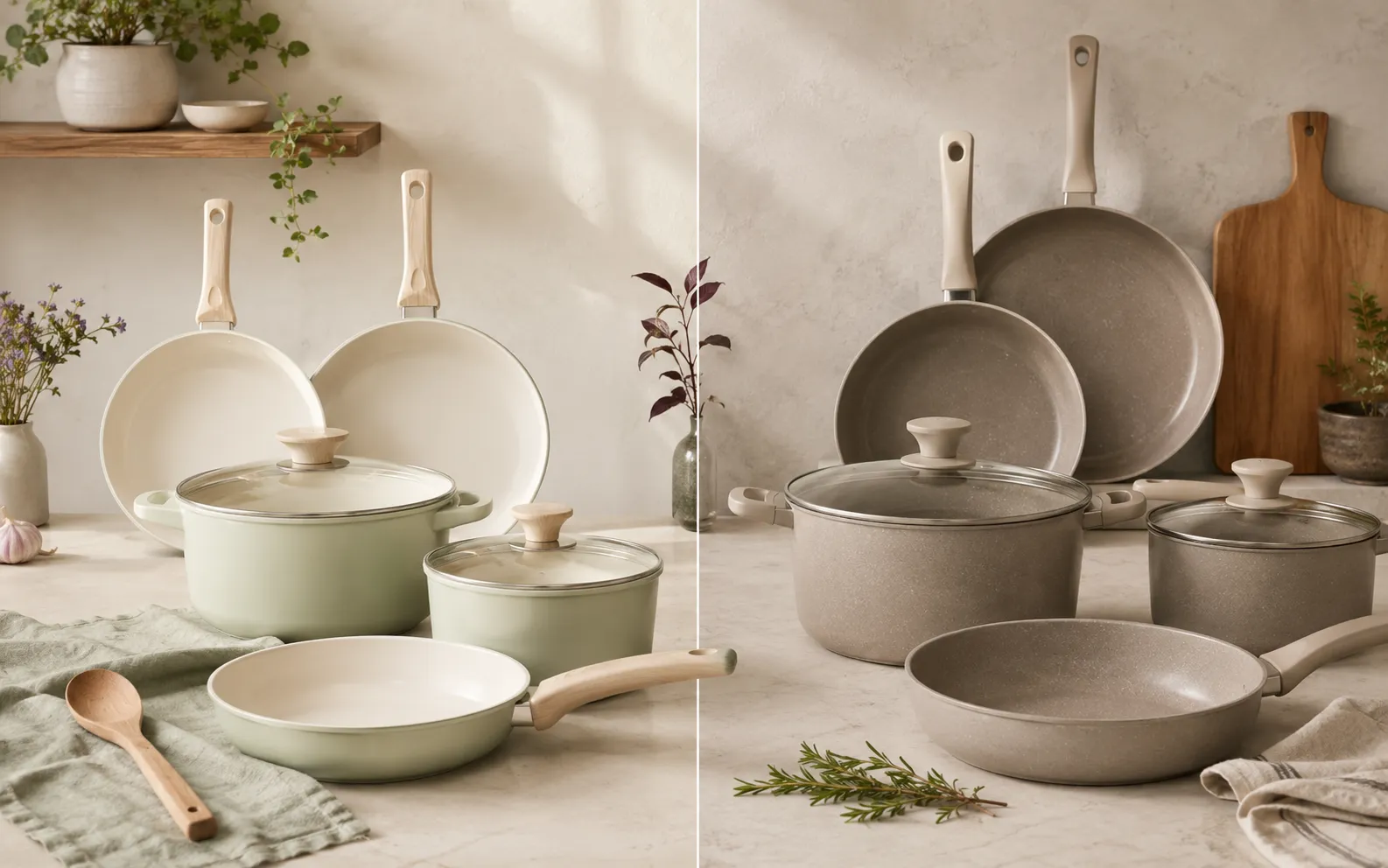 GreenLife and CAROTE ceramic nonstick pans side by side