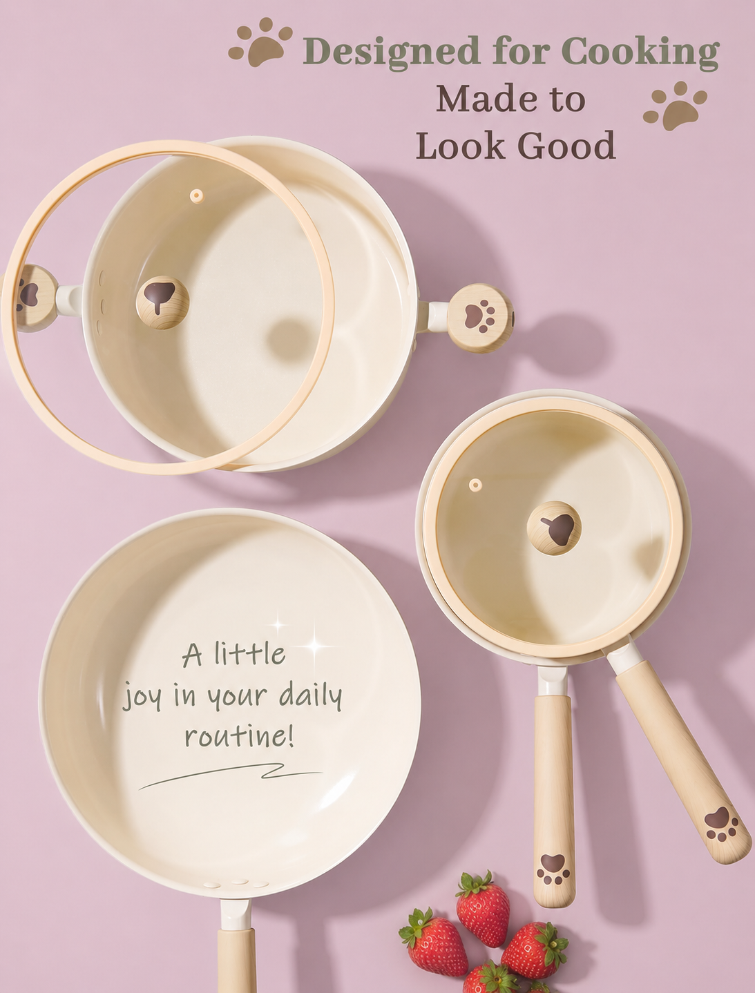 Astercook 18 Piece Dog Paw Ceramic Cookware Set | Cream