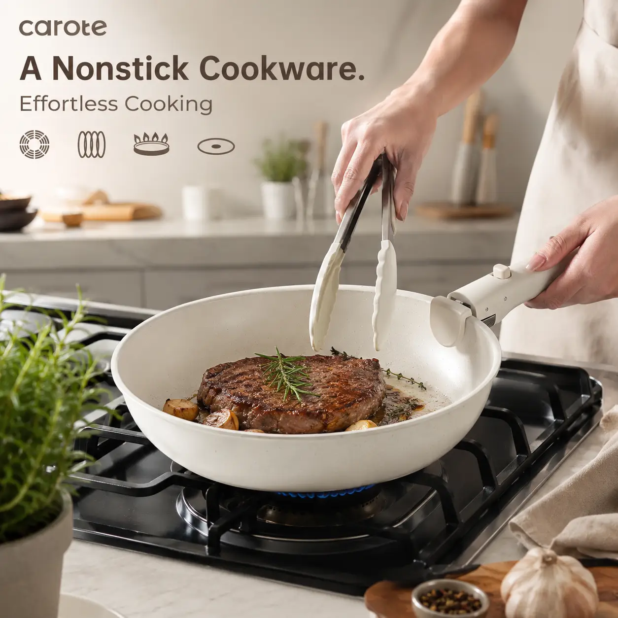 CAROTE 19-Piece Cookware Set with Removable Handles