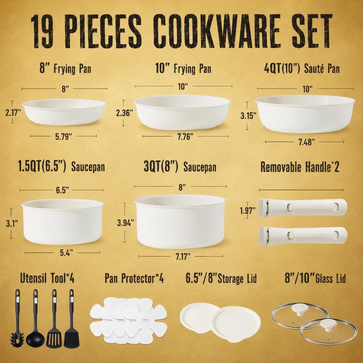 CAROTE 19-Piece Cookware Set with Removable Handles
