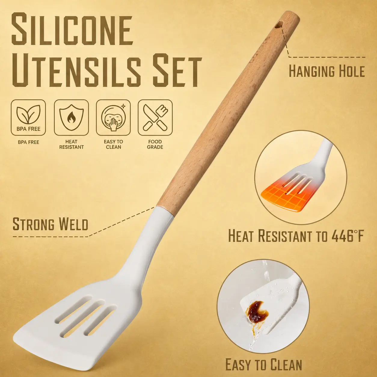 CAROTE 10-Piece Silicone Utensil Set With Wooden Handles