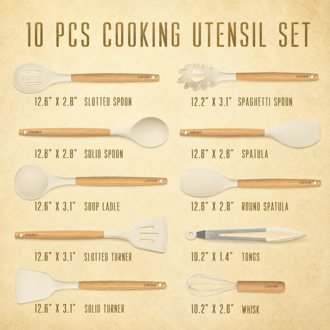 CAROTE 10-Piece Silicone Utensil Set With Wooden Handles