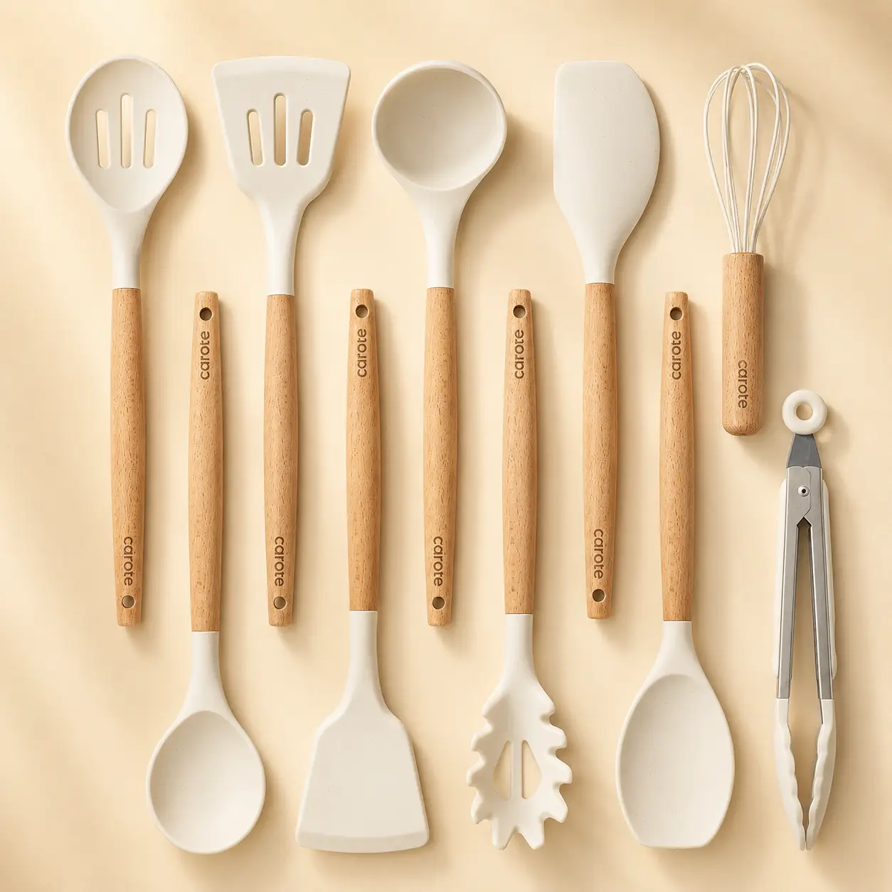 CAROTE 10-Piece Silicone Utensil Set With Wooden Handles