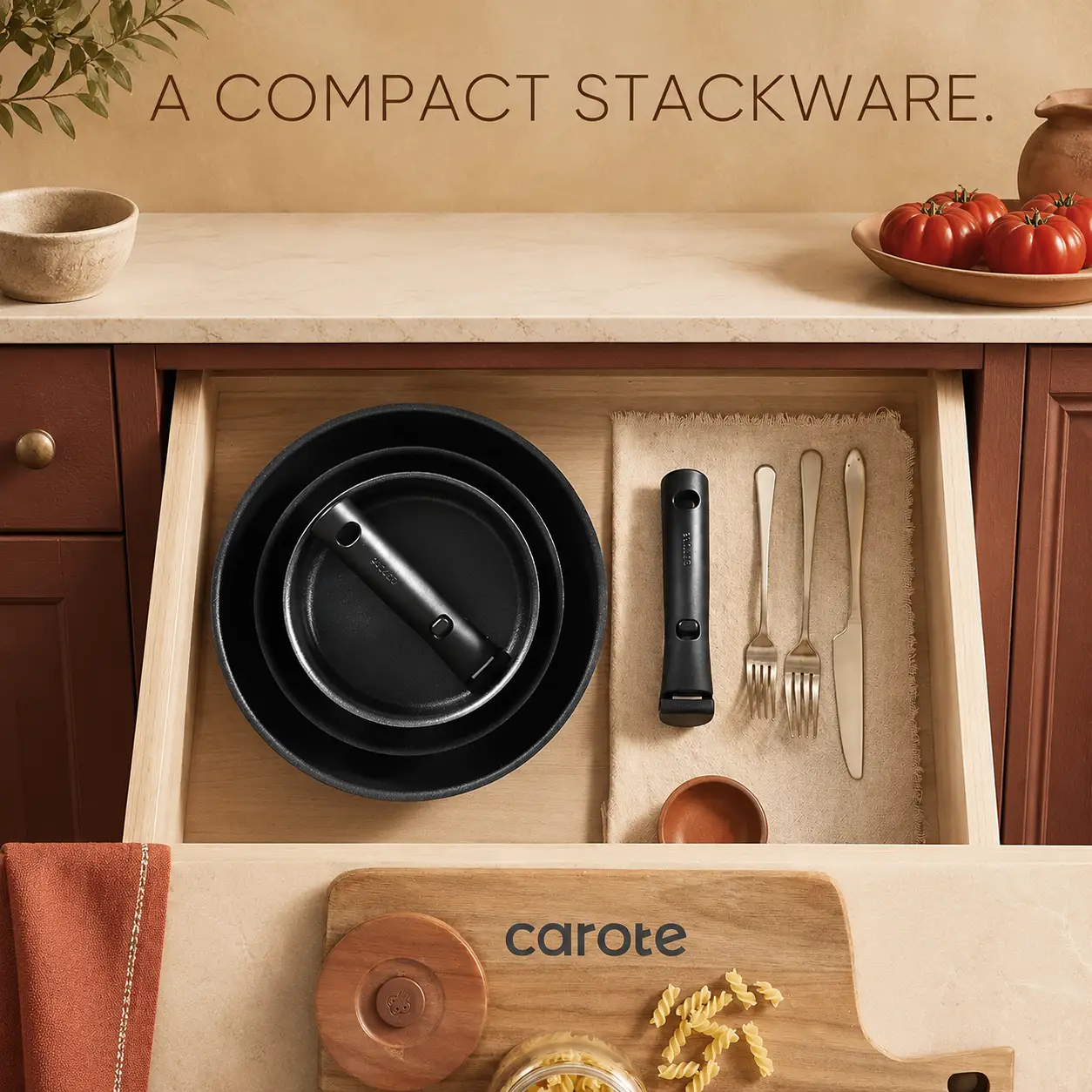 CAROTE 19-Piece Jet Black Cookware Set With Removable Handles