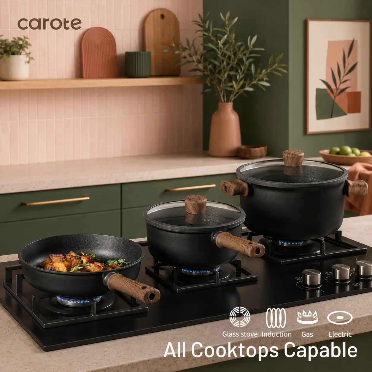 CAROTE 16-Piece Titanium Cookware Set in Black
