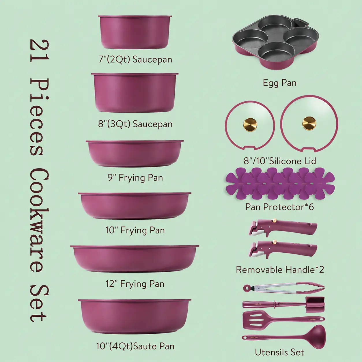 CAROTE 21-Piece Gold Ultra Violet Cookware Set