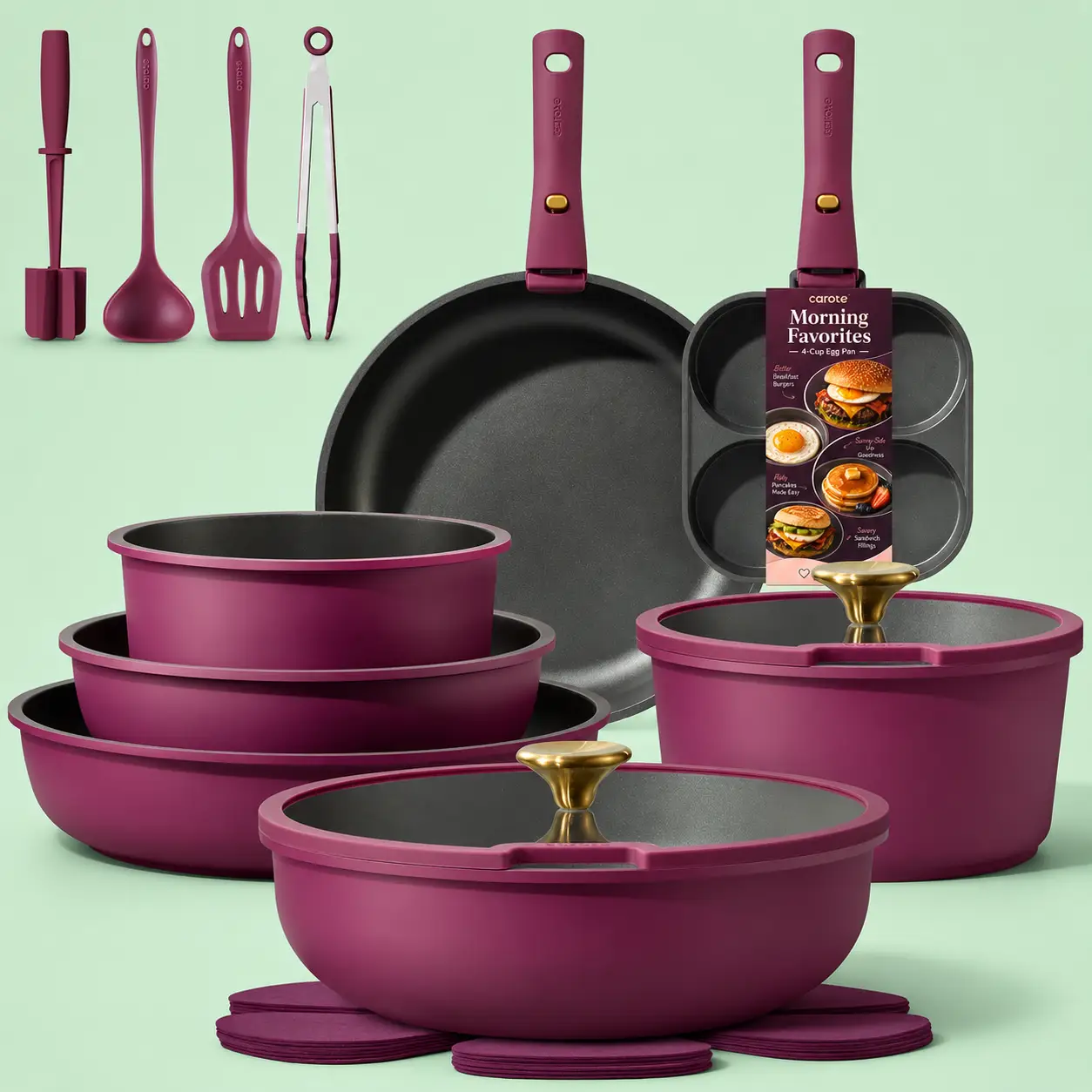 CAROTE 21-Piece Gold Ultra Violet Cookware Set