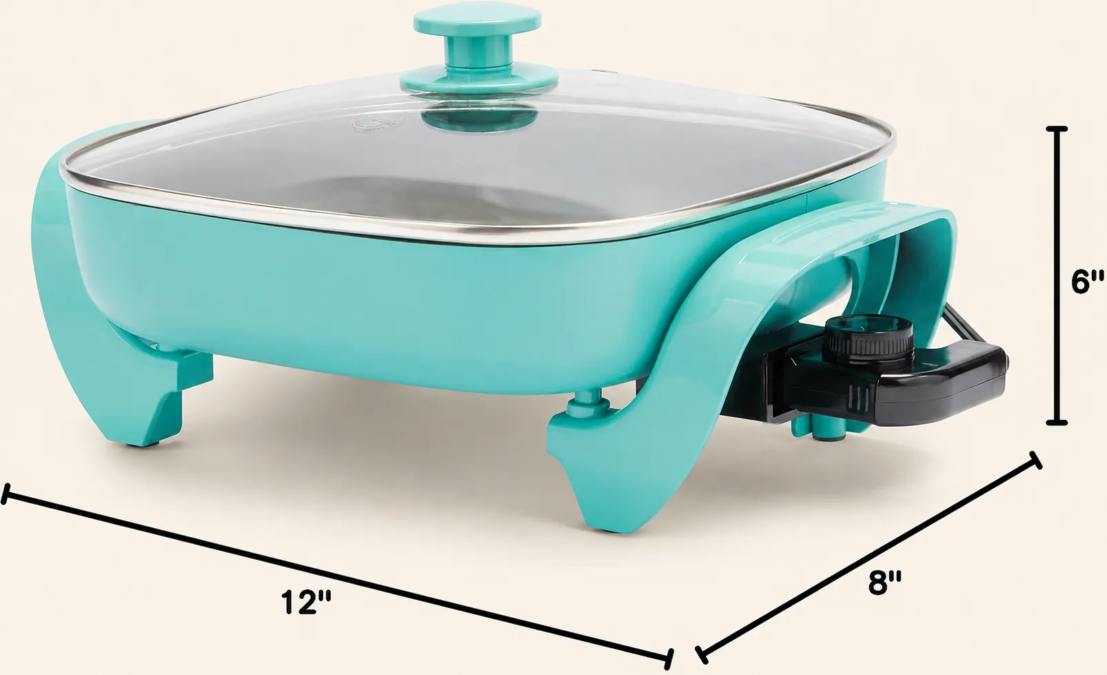 GreenLife 12 Inch 5QT Square Electric Skillet, Turquoise
