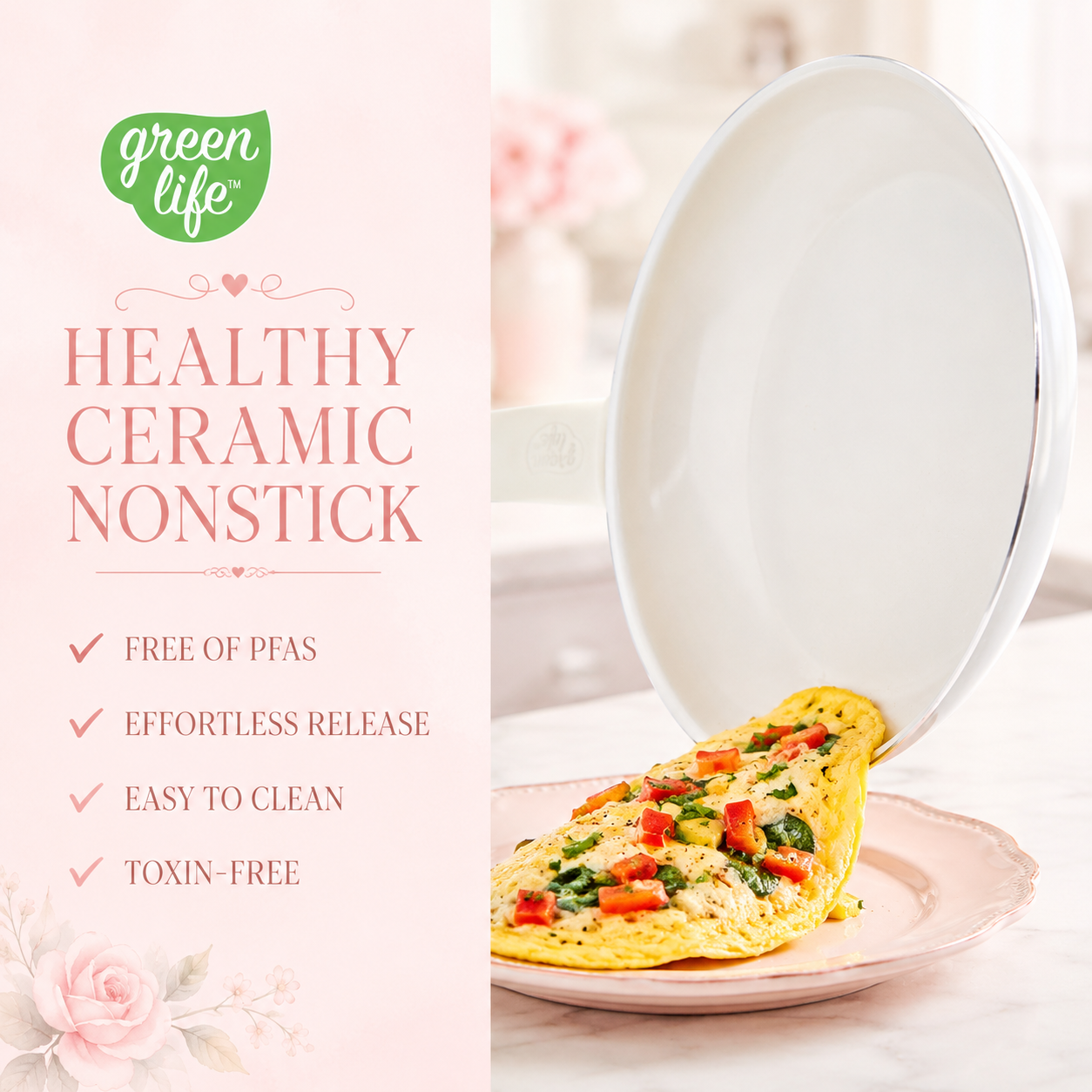 GreenLife Soft Grip 16 Piece Cookware Set, Cream Ceramic Nonstick