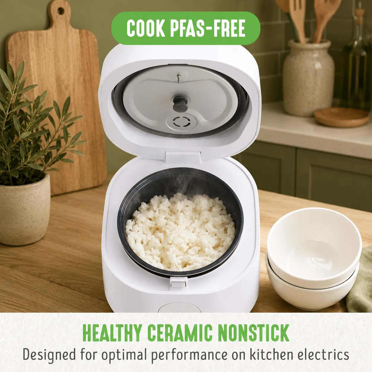 GreenLife Digital Rice & Beans Cooker, 4-Cup White Ceramic Pot