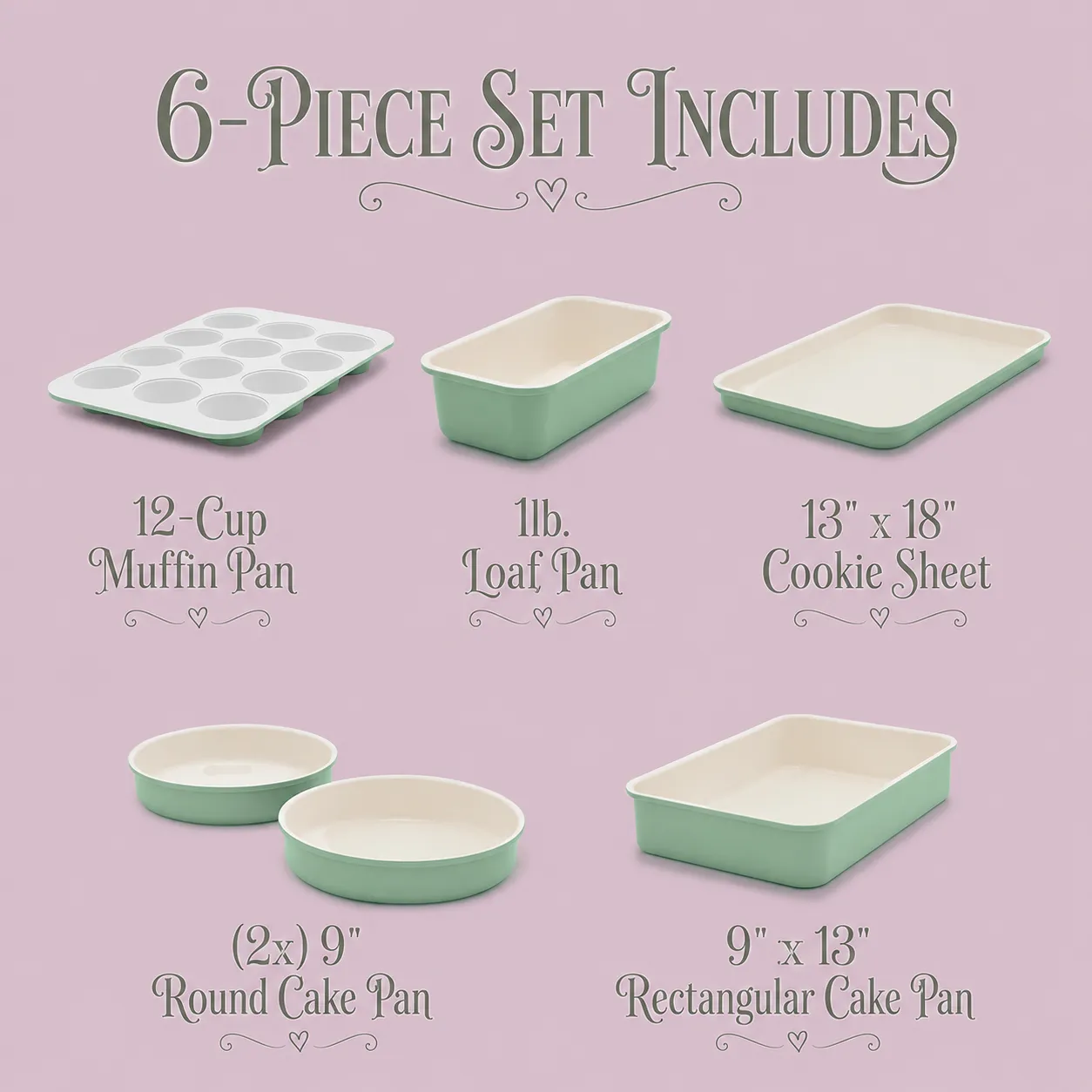 GreenLife 6 Piece Ceramic Nonstick Bakeware Set in Sage Green