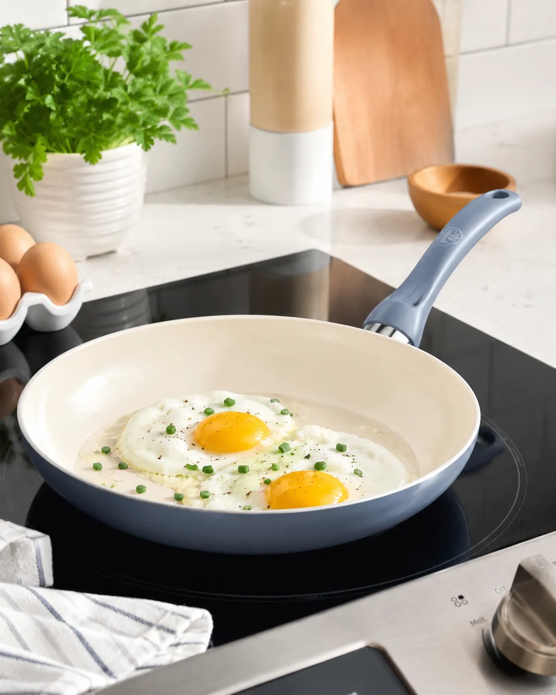 GreenLife Bloom 2 Piece Nonstick Frying Pan Set, Slate Blue 8" and 10"