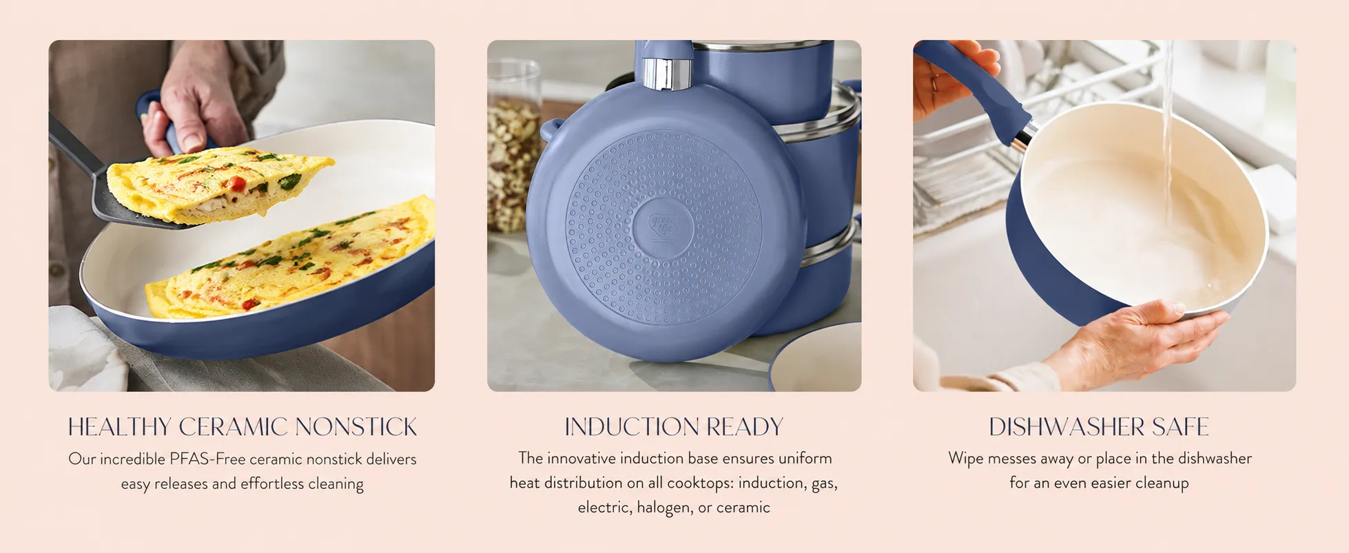 GreenLife Bloom 2 Piece Nonstick Frying Pan Set, Slate Blue 8" and 10"